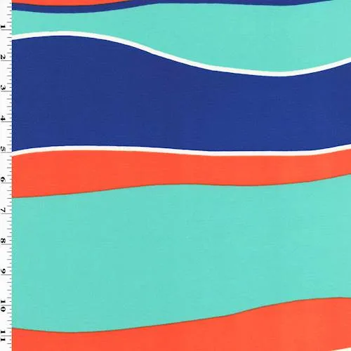 2 YD PC-Orange/Teal/Multi Optical Illusion Stripe Crepe Faille Fabric