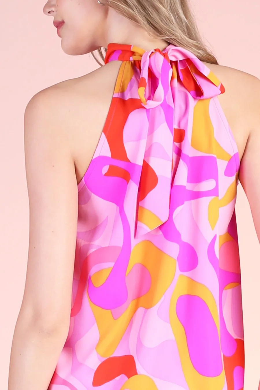 Abstract Tie Halter Top