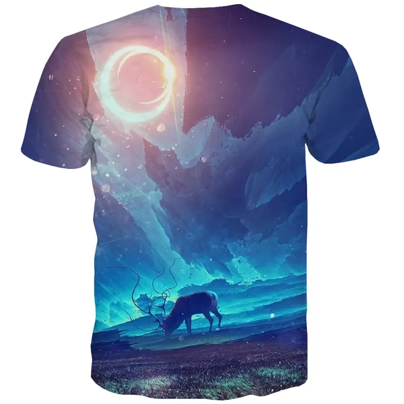 Animal T shirts Men Deer Shirt Print Moon Tshirts Novelty Aurora T-shirts 3d