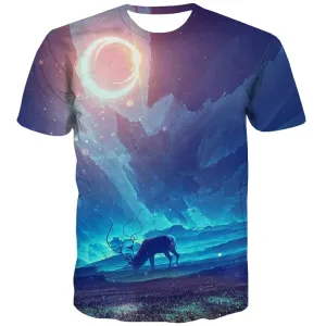 Animal T shirts Men Deer Shirt Print Moon Tshirts Novelty Aurora T-shirts 3d