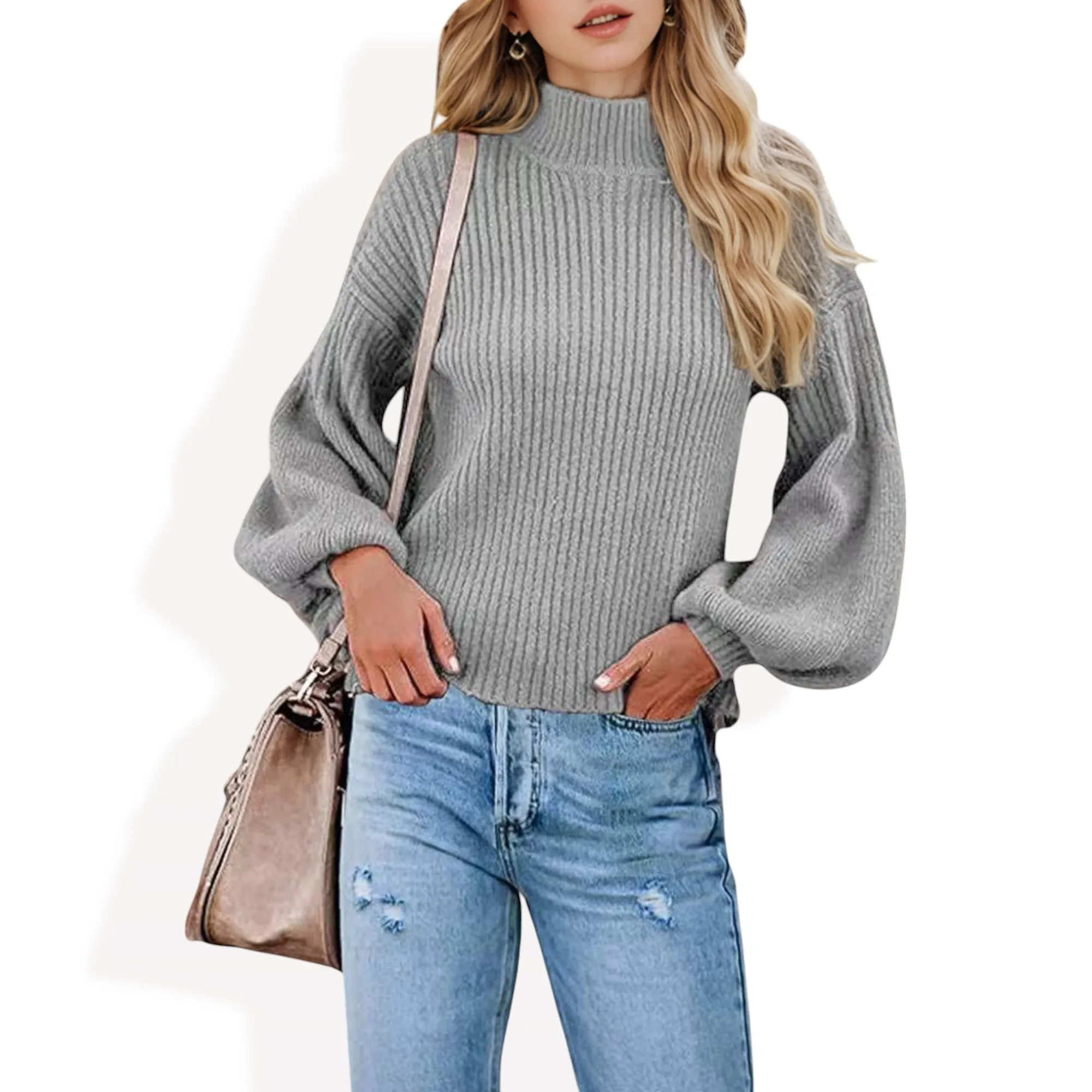 Anna-Kaci Women's Long Sleeve Ribbed Knit Sweater with Drop Shoulder Design