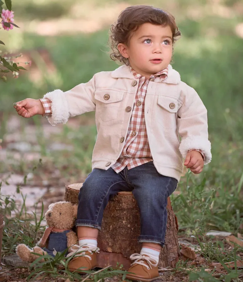 Baby Corduroy Jacket with Sherpa collar in wheat, 6-9 months