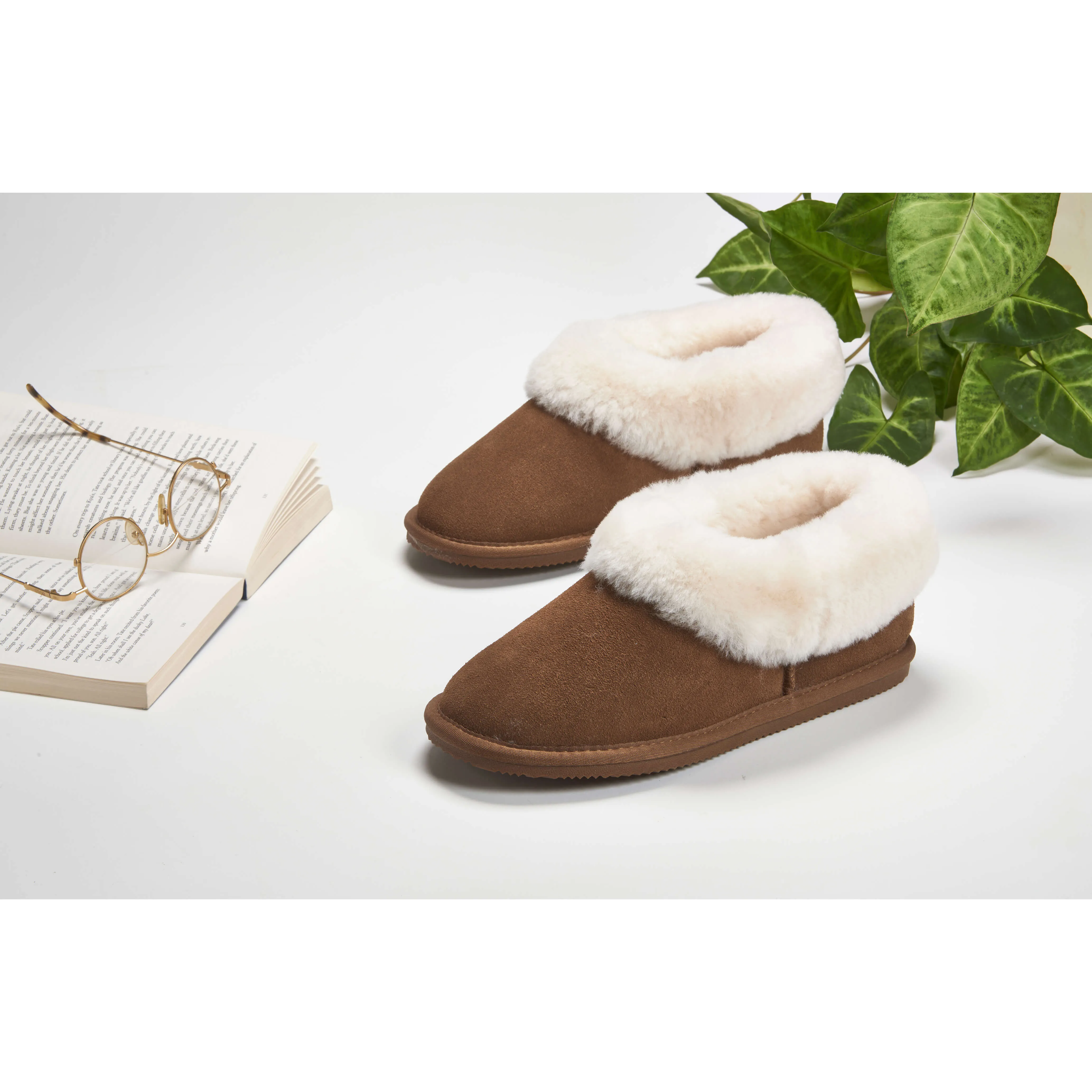 Betty Chestnut Brown Low Sheepskin Slipper Boots