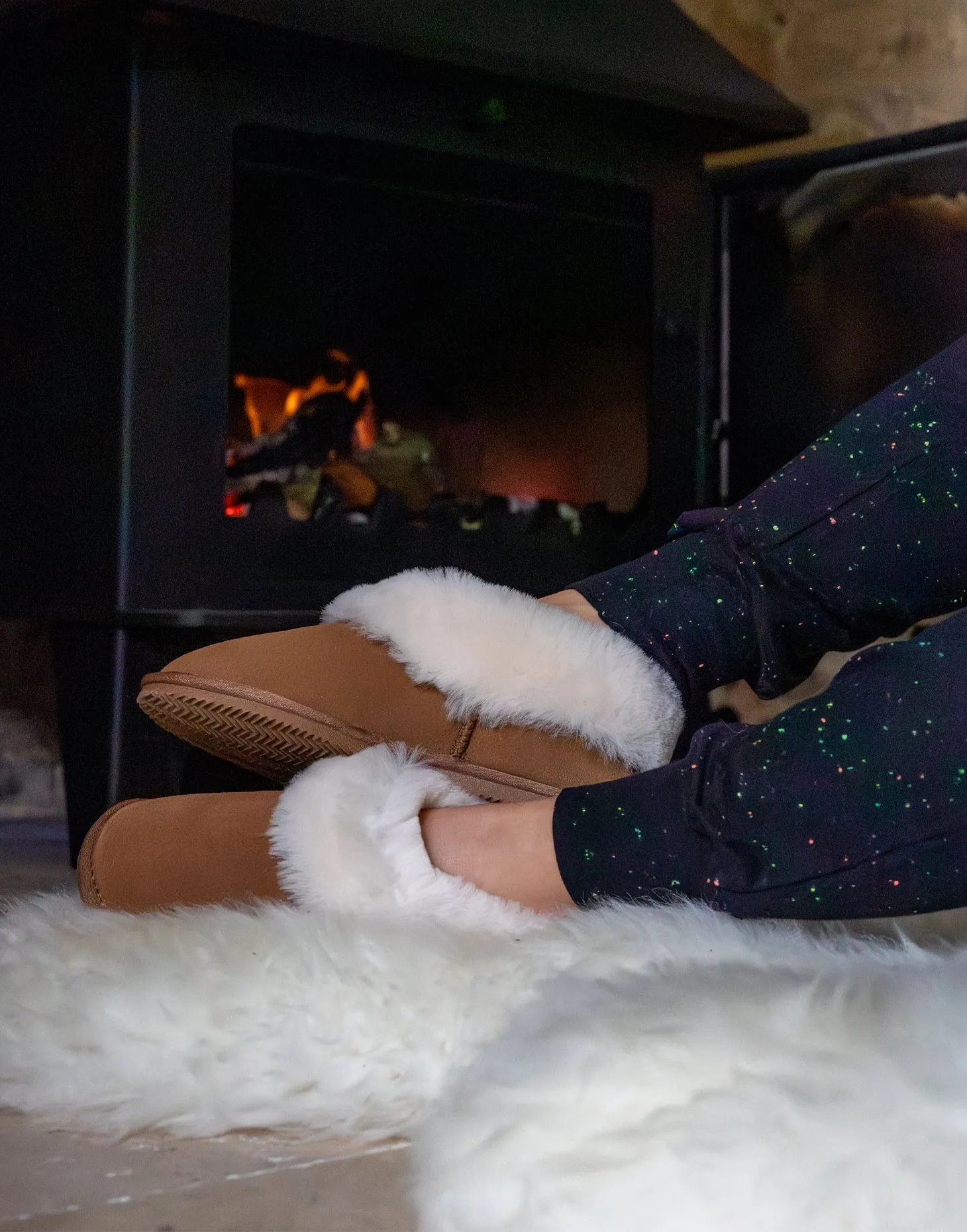 Betty Chestnut Brown Low Sheepskin Slipper Boots