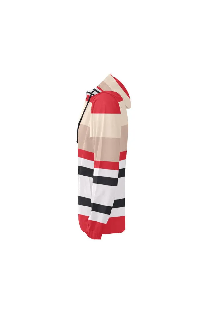 Black White Red & Nude Full Zip Hoodie for Women