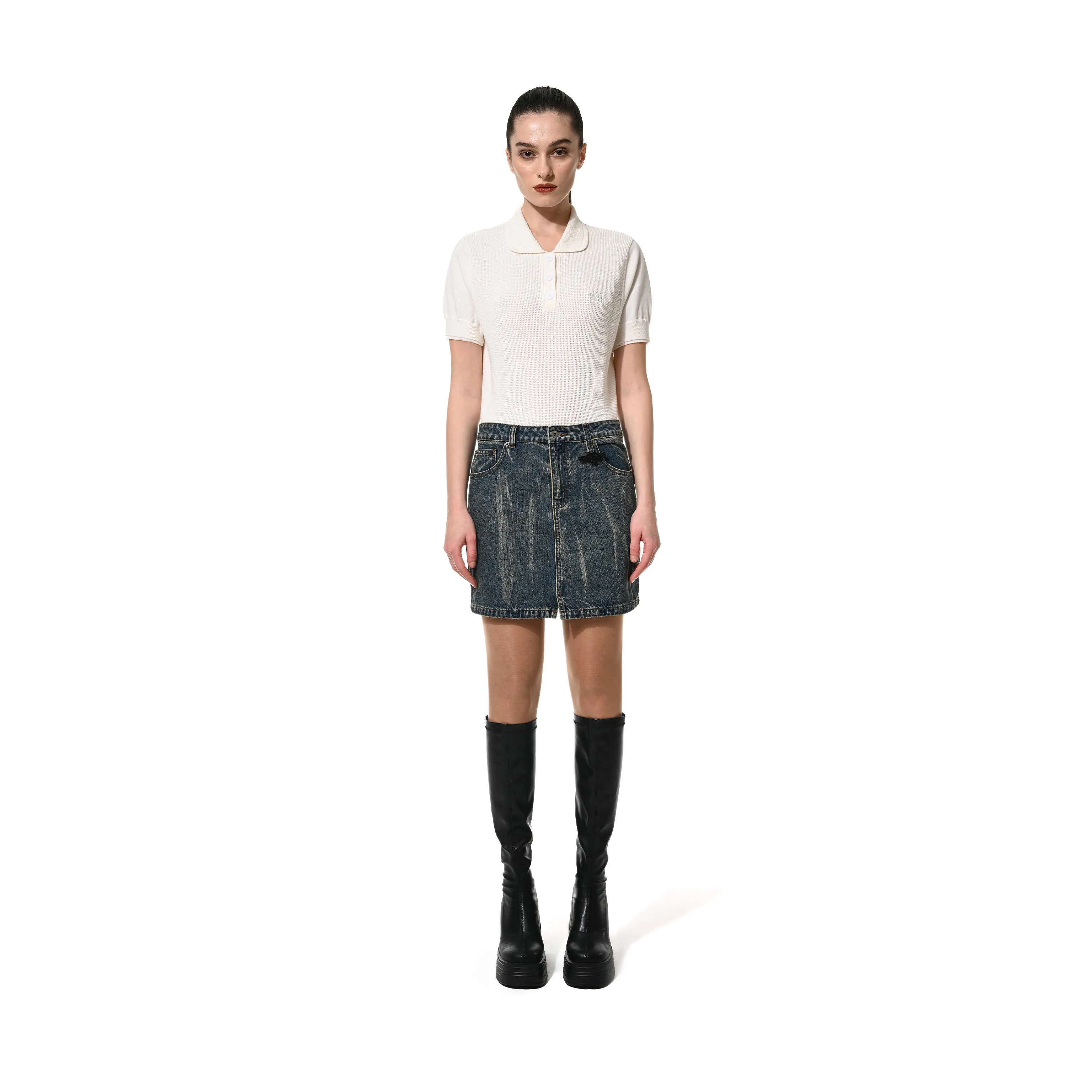 BLEACHED MINI SKIRT - BLUE