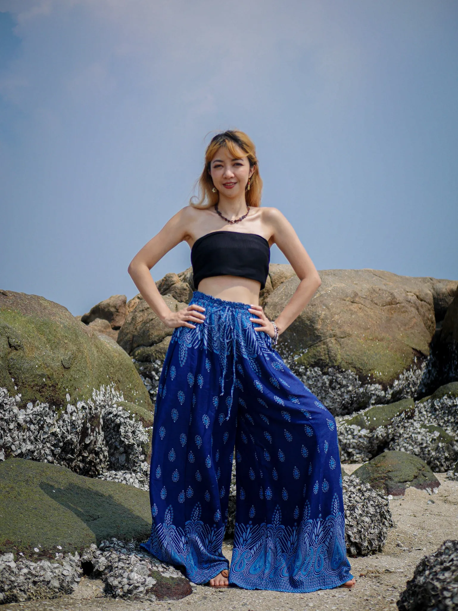 Blue Paisley Wide Leg Palazzo Pants