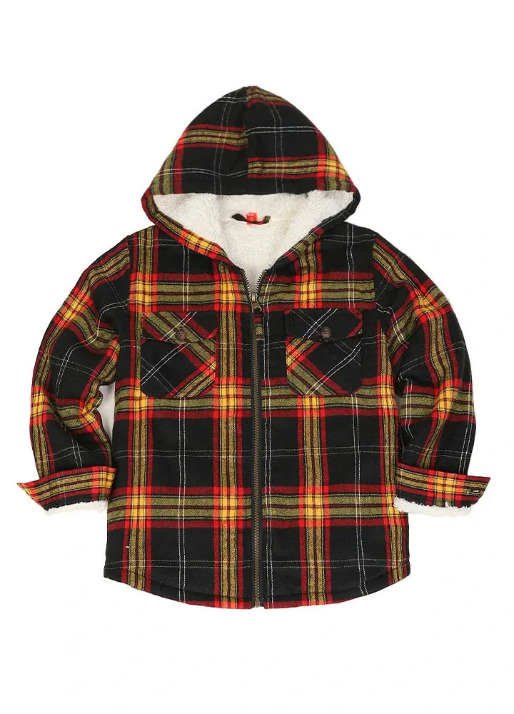 Boys Sherpa Lined Flannel Jacket,Full Zip Up Plaid