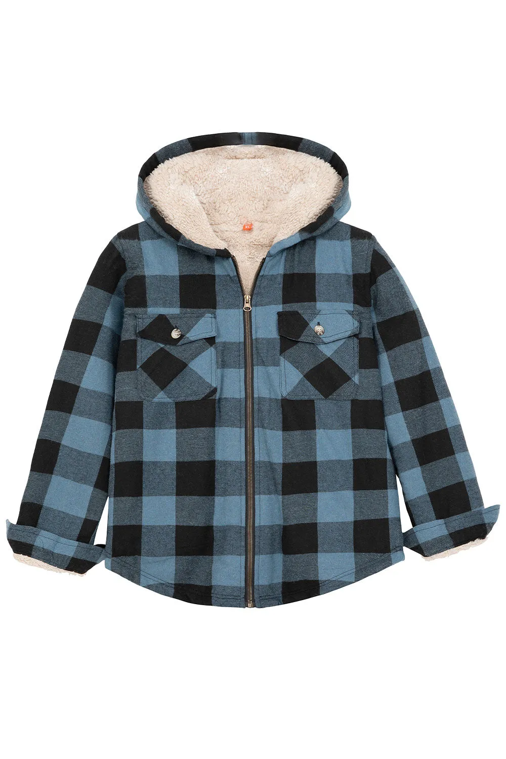 Boys Sherpa Lined Flannel Jacket,Full Zip Up Plaid