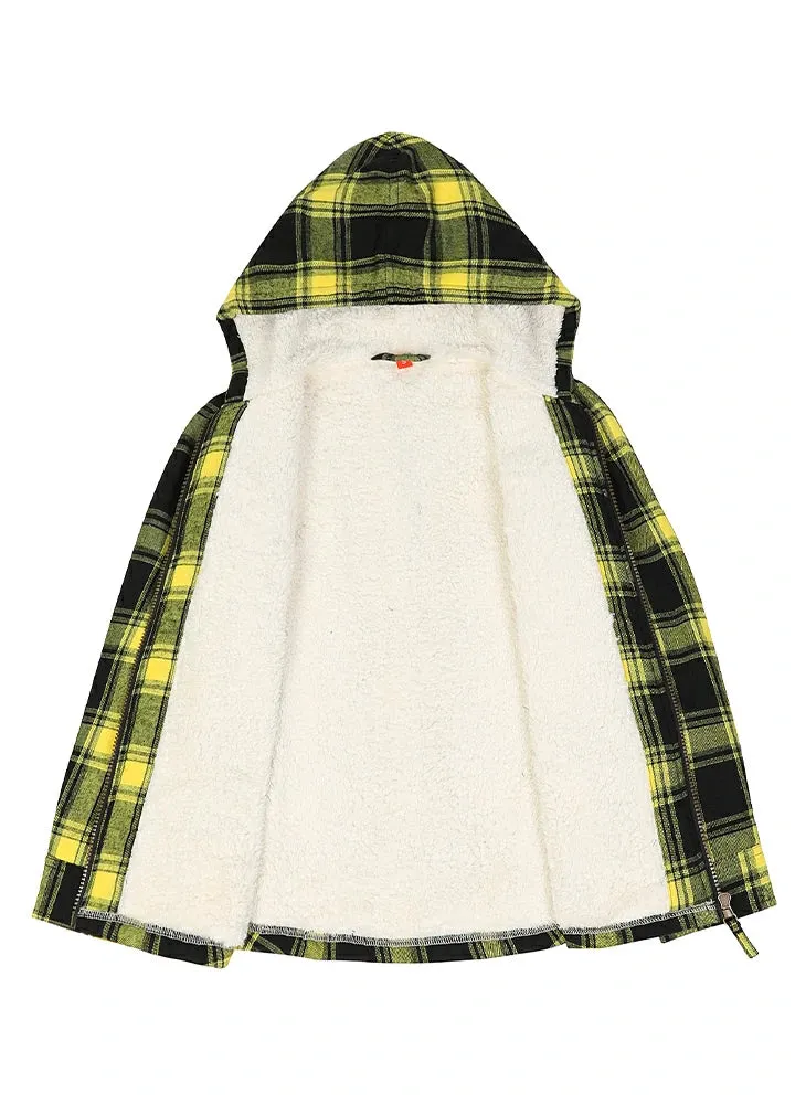 Boys Sherpa Lined Flannel Jacket,Full Zip Up Plaid