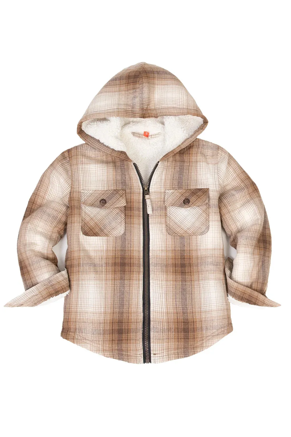 Boys Sherpa Lined Flannel Jacket,Full Zip Up Plaid