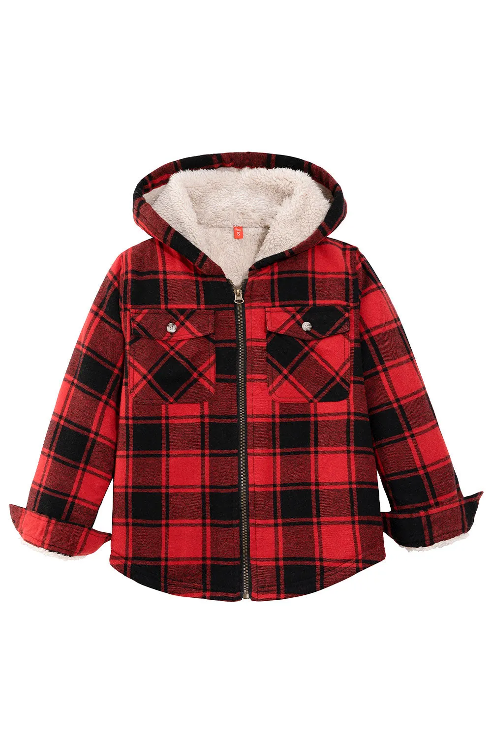 Boys Sherpa Lined Flannel Jacket,Full Zip Up Plaid