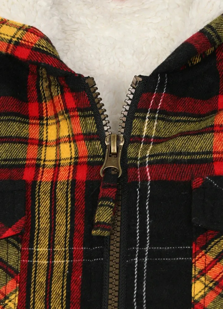 Boys Sherpa Lined Flannel Jacket,Full Zip Up Plaid