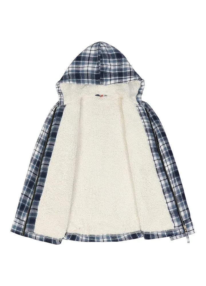 Boys Sherpa Lined Flannel Jacket,Full Zip Up Plaid