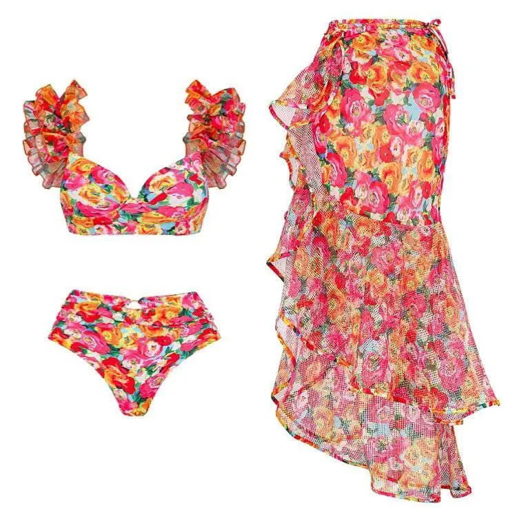 Brandy Ruffle Floral Swimsuit Skirt Set