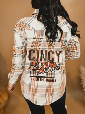 Cincy Rule The Jungle Flannel - Orange/Cream/Black