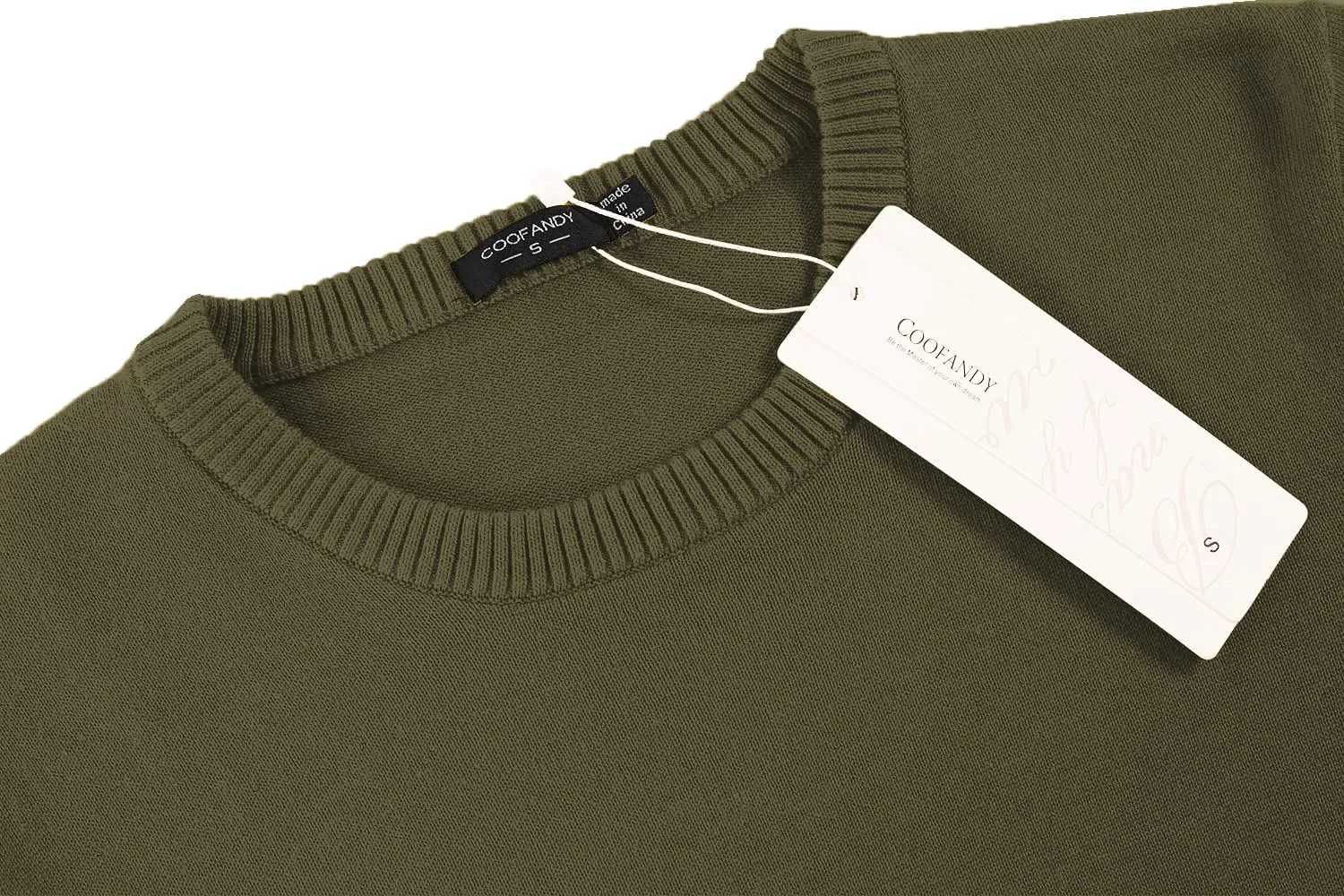 COOFANDY Men Casual Crew Neck Sweater Ribbed Knit Slim Fit Long Sleeve Pullover Top Army Green