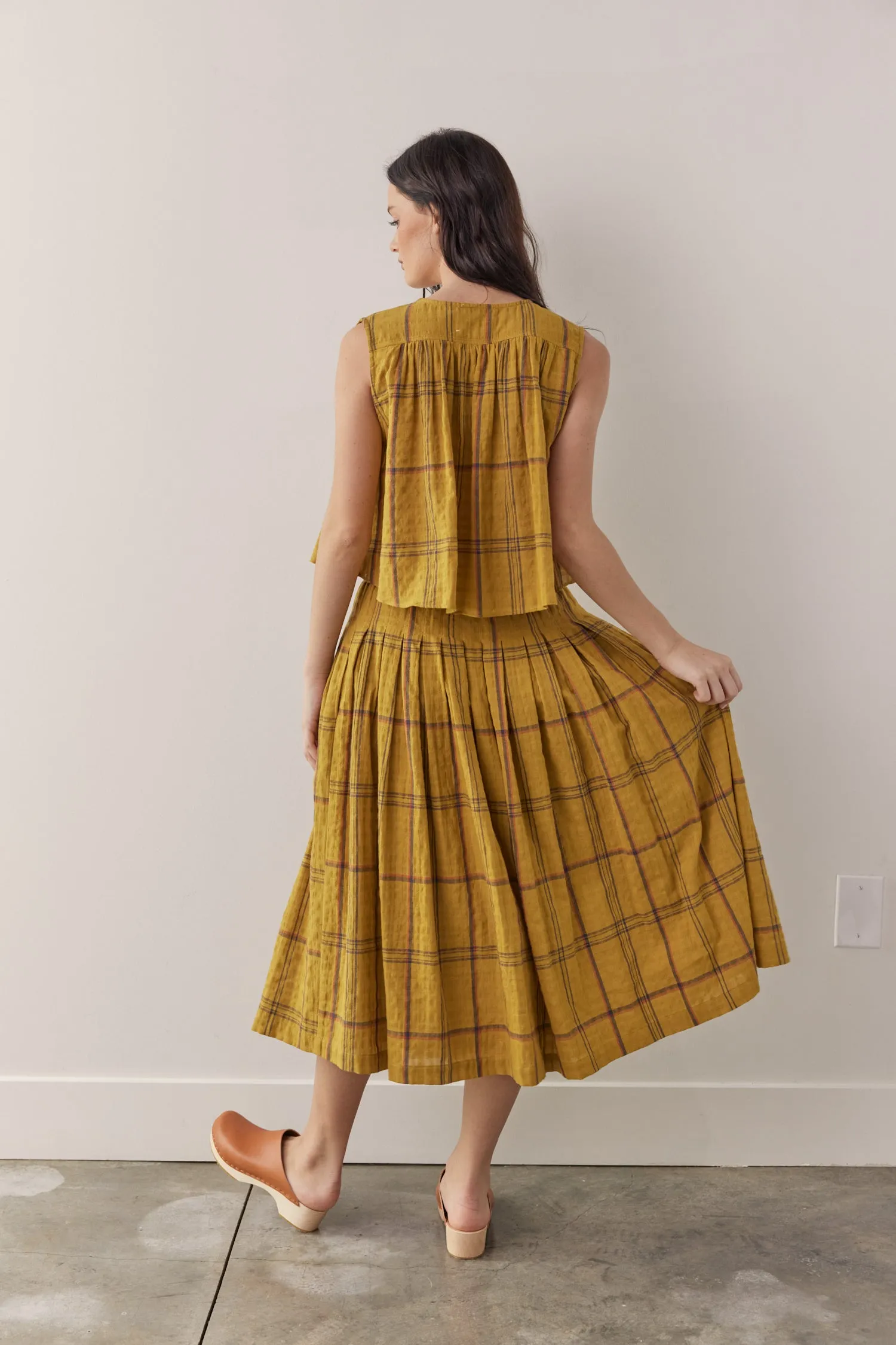 Drawstring cotton plaid skirts