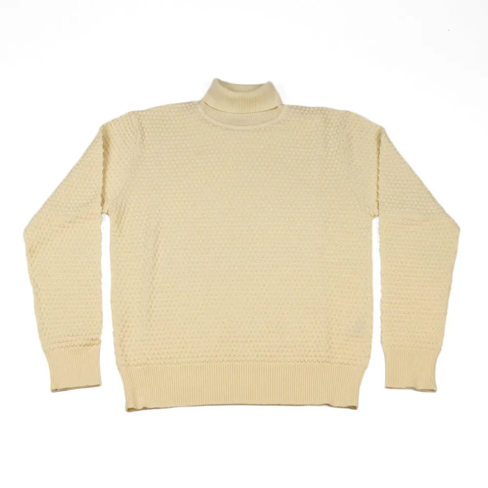 Ecru rollneck bubble stitch merino wool sweater