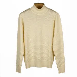 Ecru rollneck bubble stitch merino wool sweater