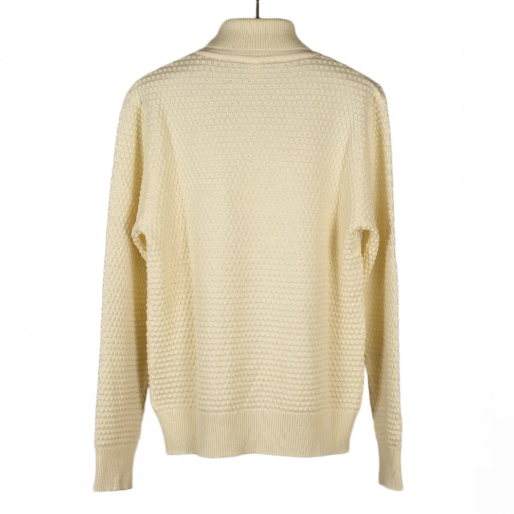 Ecru rollneck bubble stitch merino wool sweater