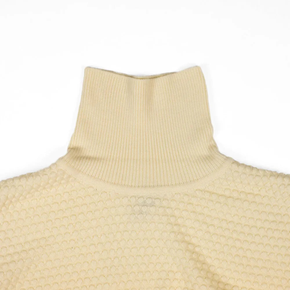 Ecru rollneck bubble stitch merino wool sweater