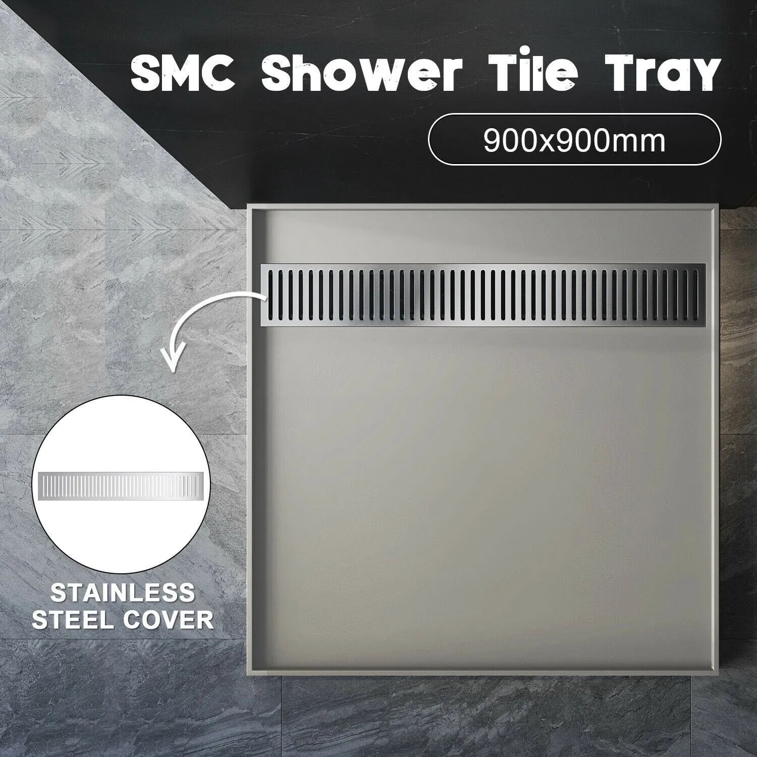 ELEGANT Rectangle Durable SMC Shower Base Gray - Tile over Tray Shower base