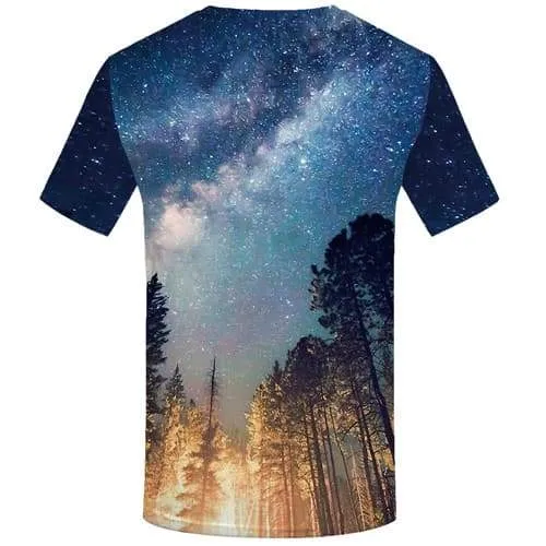 Galaxy Space T shirts Men Forest Tshirts Cool Nebula T-shirts 3d Aurora Tshirts Novelty Colorful T shirts Funny Short Sleeve