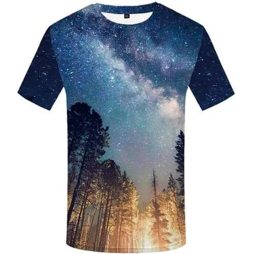 Galaxy Space T shirts Men Forest Tshirts Cool Nebula T-shirts 3d Aurora Tshirts Novelty Colorful T shirts Funny Short Sleeve