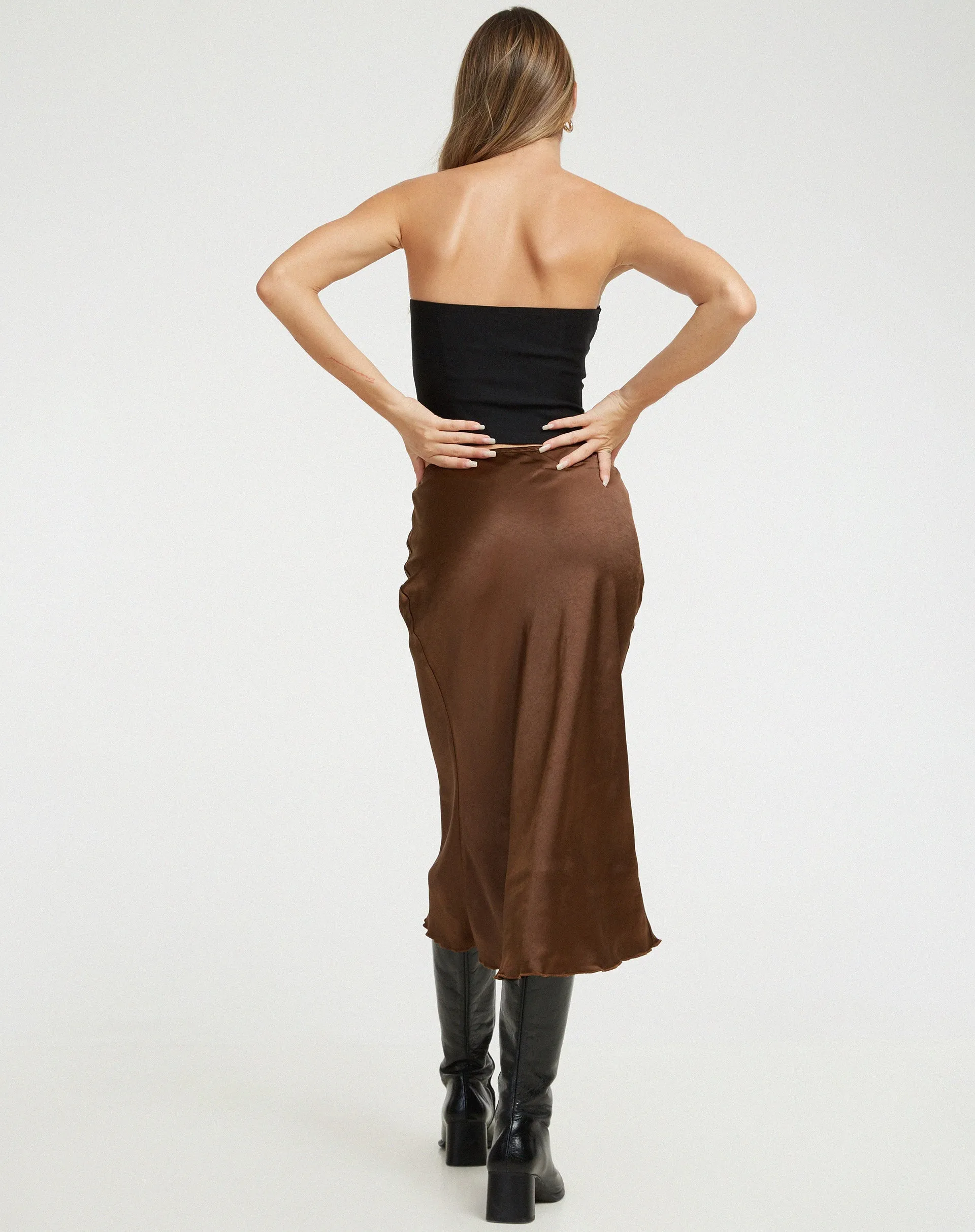 Goya Midi Skirt in Satin Bitter Chocolate