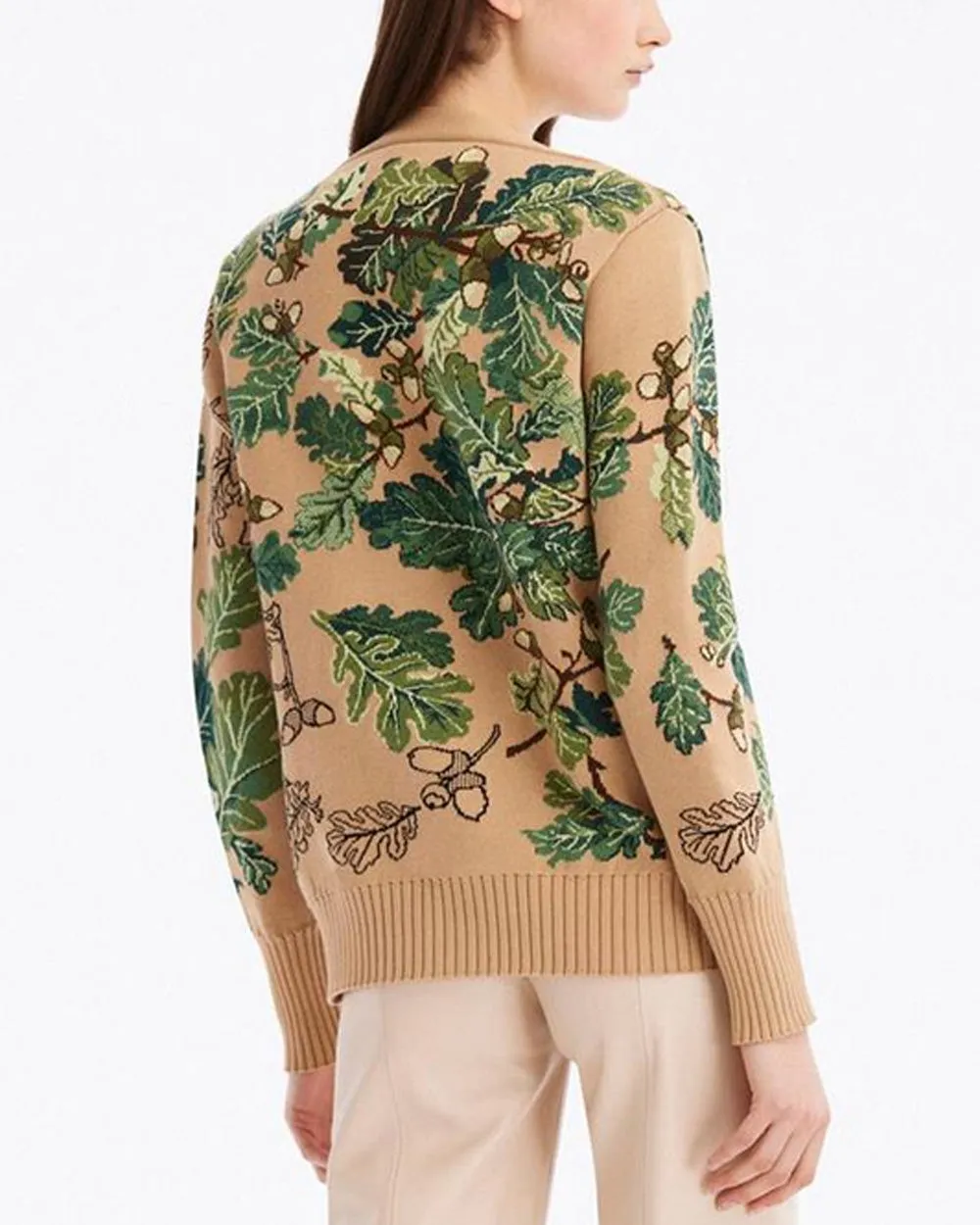 Green and Camel Acorn Jacquard Long Cardigan