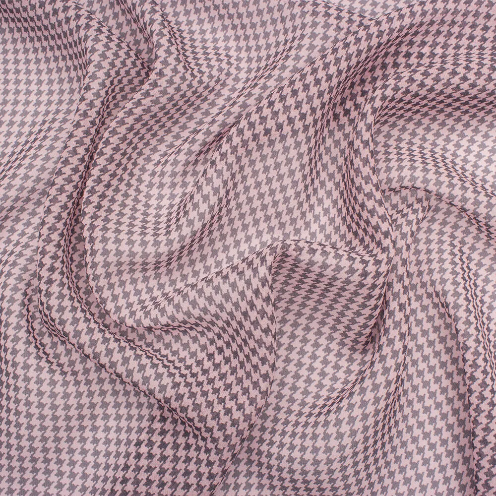 Grey/Pink Dogtooth Printed Silk Georgette