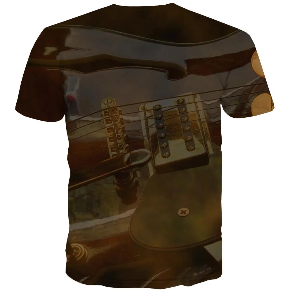 Guitar T-shirt Men Music T-shirts 3d Wooden T shirts Funny Metal Tshirts Cool