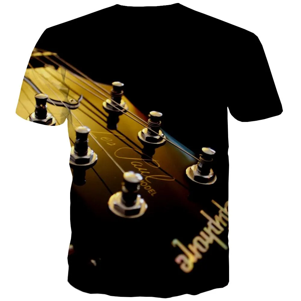 Guitar T shirts Men Music Tshirts Casual Wooden T-shirts 3d Metal Tshirt Printed