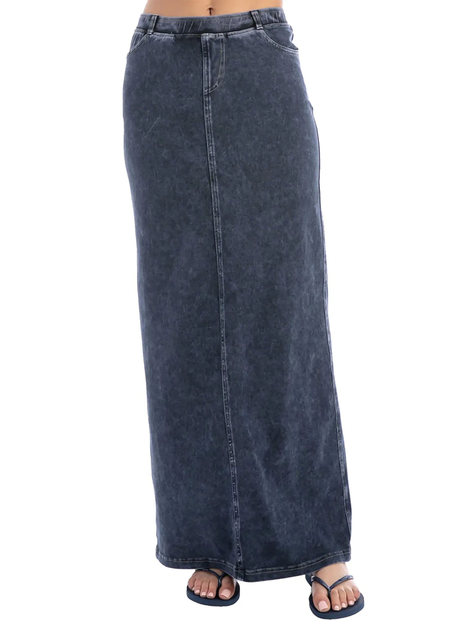 Hard Tail Long Denim Back Inset Skirt WJ-127