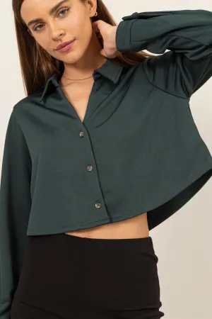 HF24E814-CROPPED BUTTON-UP KNIT SHIRT