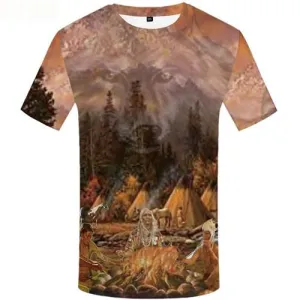 Indians T shirts Men Flame Tshirts Cool Wolf Tshirts Novelty Forest Tshirts Casual Mountain T-shirts 3d Short Sleeve T shirts