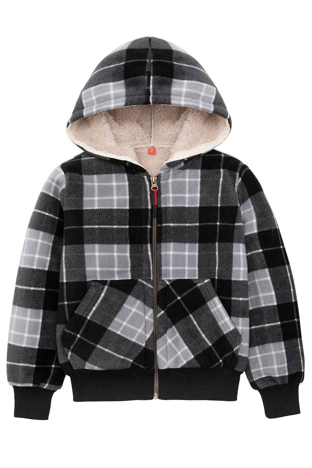 Kids Boys and Girls Sherpa Lined Full Zip Hooded Plaid Sweatshirt Jac