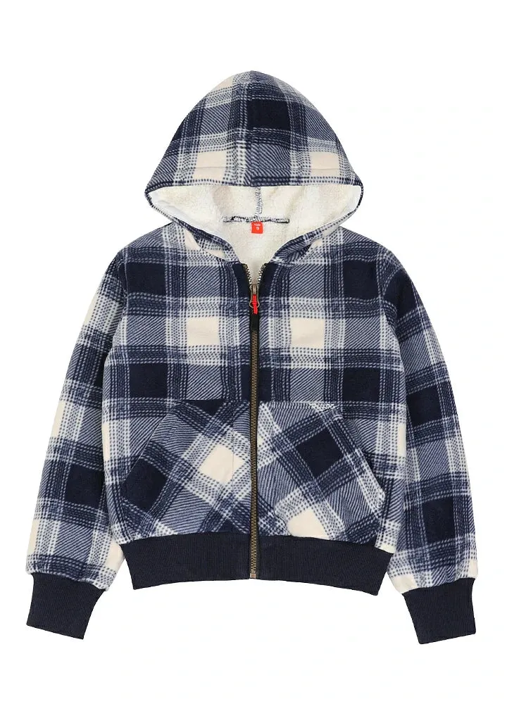 Kids Boys and Girls Sherpa Lined Full Zip Hooded Plaid Sweatshirt Jac