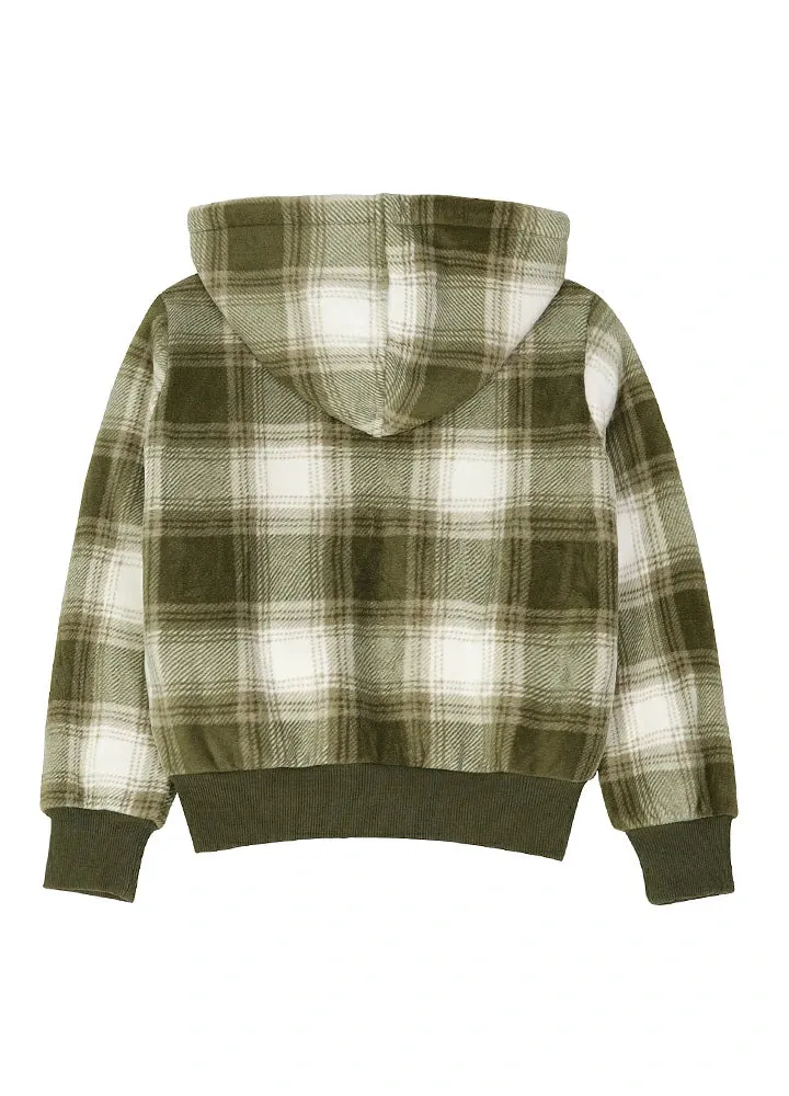 Kids Boys and Girls Sherpa Lined Full Zip Hooded Plaid Sweatshirt Jac