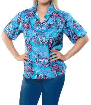 LA LEELA Women's Beach Casual Hawaiian Blouse Short Sleeve button Down Shirt Multicolor DRT