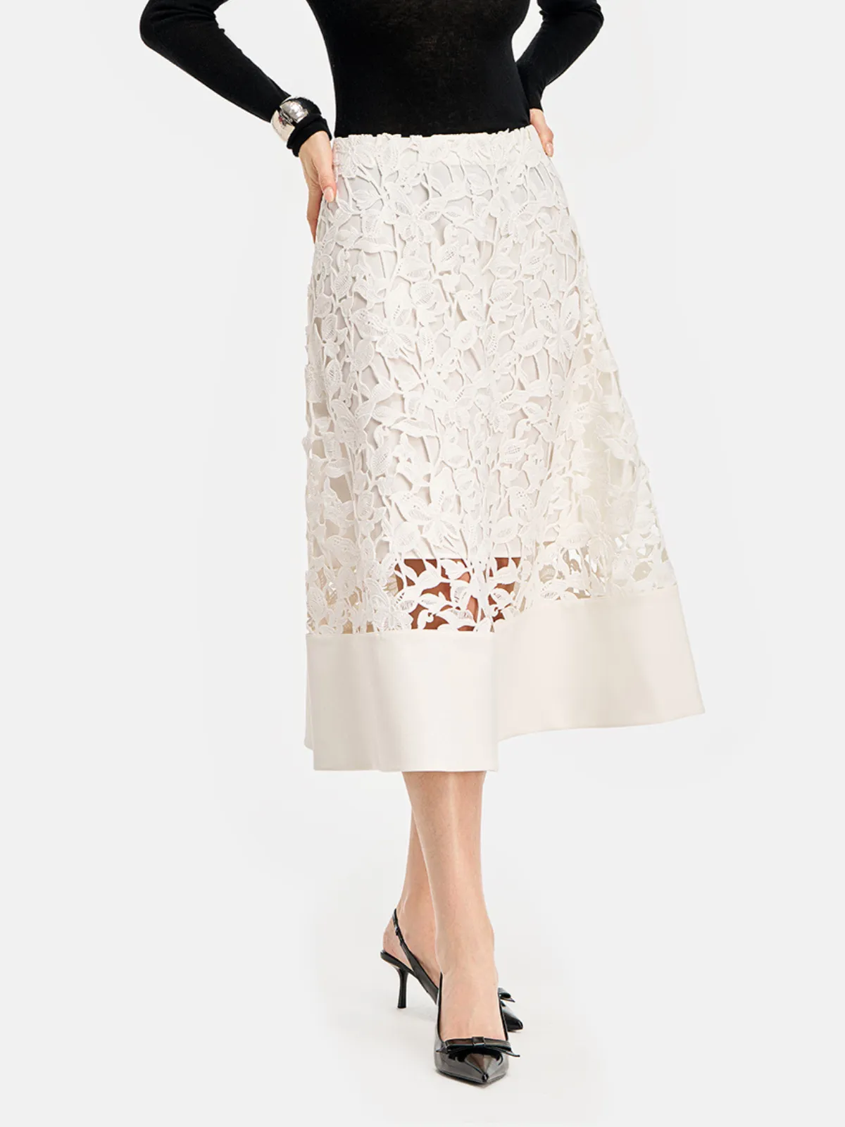 Lace Cutout A-Line Skirt