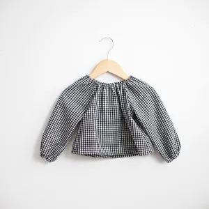 Long Sleeve Swing Top | Black Check Woven