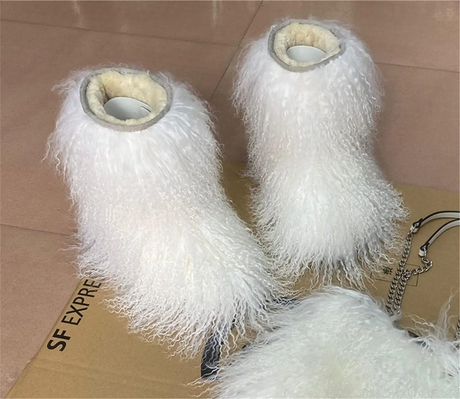 Medium Tube Fluffy Mongolian Long Curly Sheep Boots For Women Furry Warm Snow Booties Multiple Color Boot With Full Wool Coverage