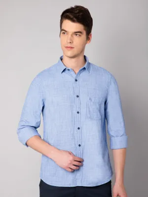 Men's Blue Casual Self Textured Full Sleeve Shirt