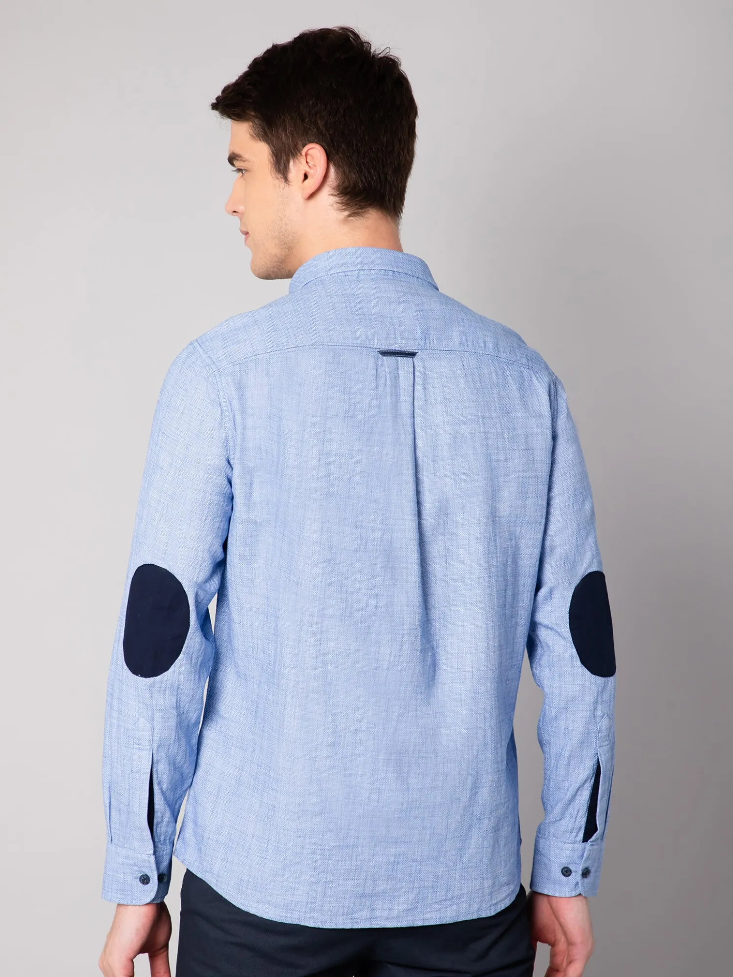 Men's Blue Casual Self Textured Full Sleeve Shirt