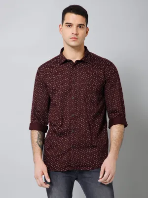 Men's Coffee Brown Casual Ditsy Print Full Sleeve Shirt