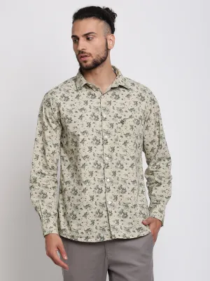 Men's Khaki Casual Floral Print Full Sleeve Shirt