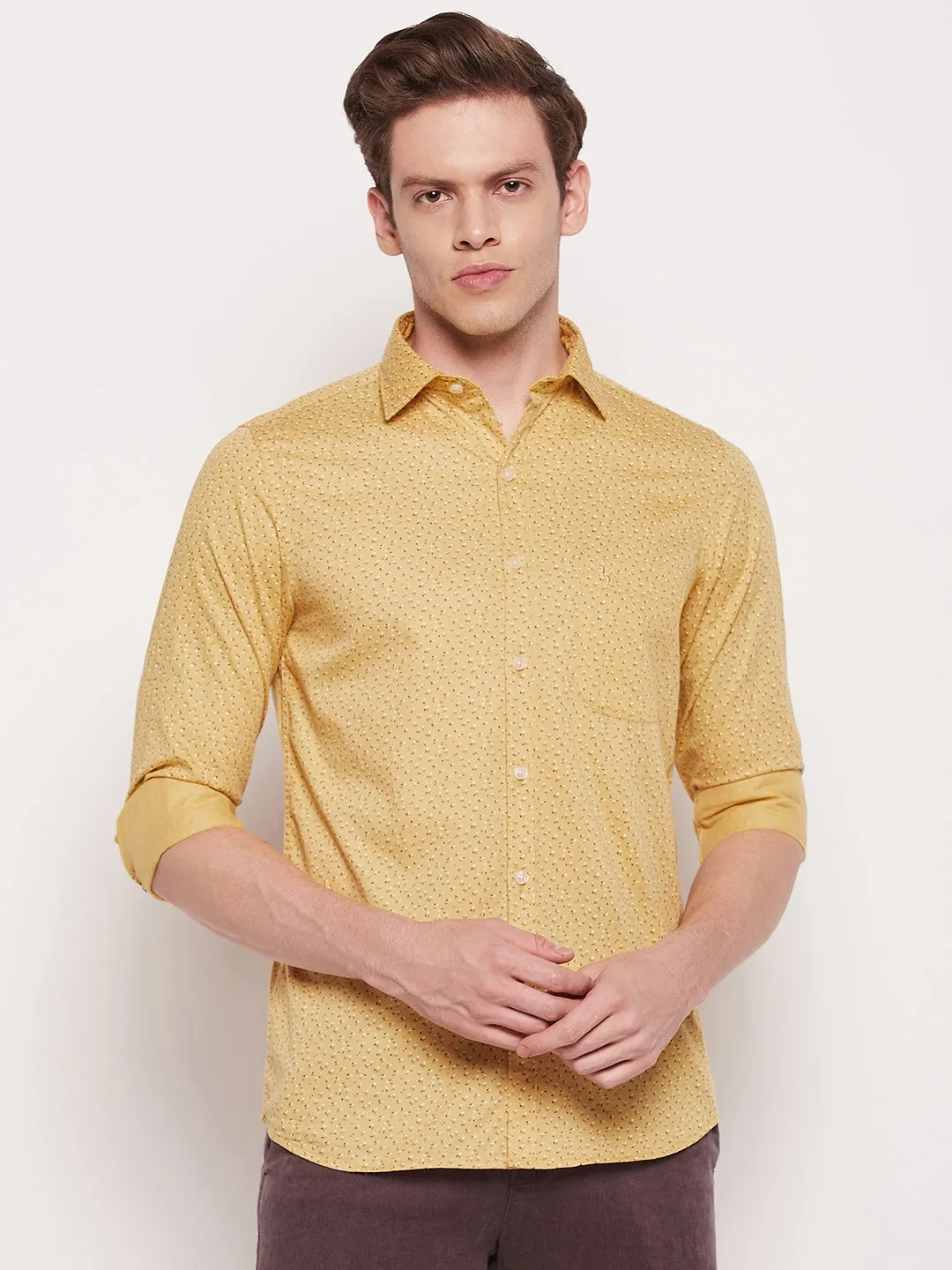 Men's Lemon Casual Ditsy Print Full Sleeve Shirt