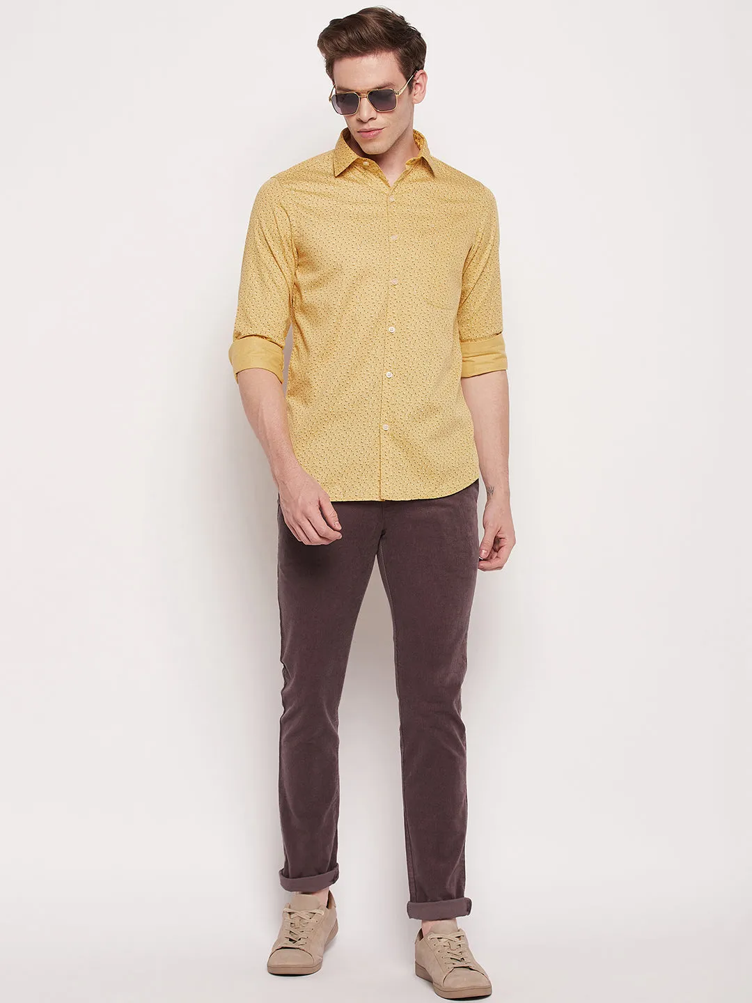 Men's Lemon Casual Ditsy Print Full Sleeve Shirt